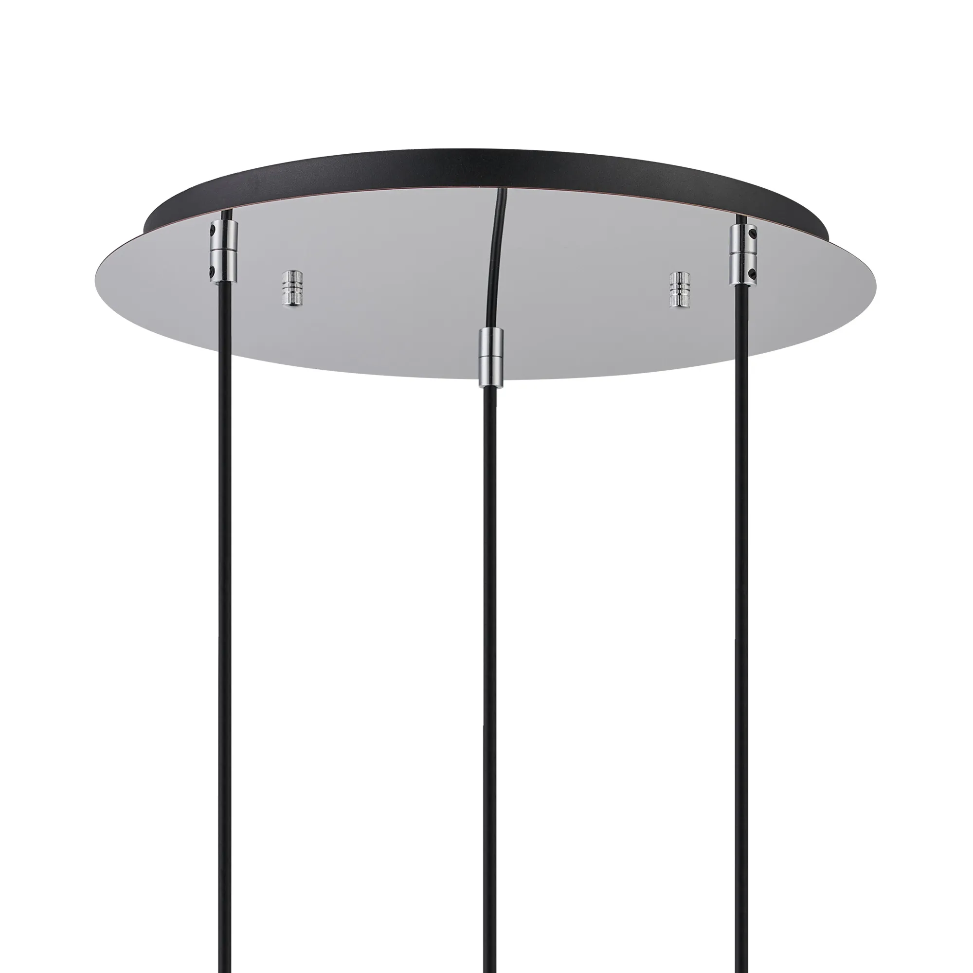 Lori 40cm Round Pendant, 3 Light Adjustable E27, Polished Chrome/Clear Slim Curved Trapezium Shades DK1269  Deco Lori Polished Chrome
